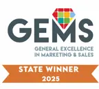 GEMS General Excellence in Marketing & Sales award badge: State Winner 2025