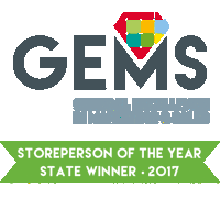 Storeperson of the year state winner 2017, GEMS (General Excellence in Marketing & Sales) award badge