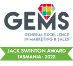GEMS General Excellence in Marketing & Sales award badge: Jack Swinton Award, Tasmania 2023