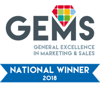 National Winner 2018, GEMS (General Excellence in Marketing & Sales) award badge