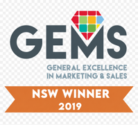NSW Winner 2019, GEMS (General Excellence in Marketing & Sales) award badge