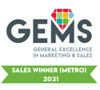 GEMS General Excellence in Marketing & Sales award badge: Sales Winner (Metro) 2021