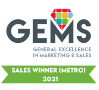 Sales Winner (Metro) 2021, GEMS (General Excellence in Marketing & Sales) award badge
