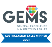 Australasia Sales Winner 2021, GEMS (General Excellence in Marketing & Sales) award badge