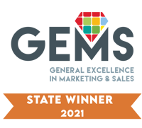 State Winner 2021, GEMS (General Excellence in Marketing & Sales) award badge