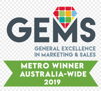 Metro Winner Autralia-Wide 2019, GEMS (General Excellence in Marketing & Sales) award badge