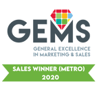 GEMS General Excellence in Marketing & Sales award badge: Sales Winner (Metro) 2020