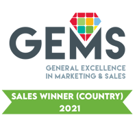 Sales Winner (Country) 2021, GEMS (General Excellence in Marketing & Sales) award badge