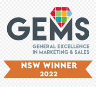 NSW Winner 2022, GEMS (General Excellence in Marketing & Sales) award badge